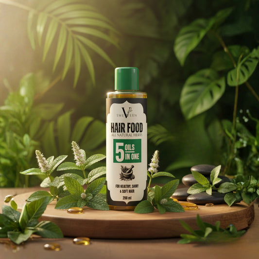 Hair food product with green leaves and stones in the background