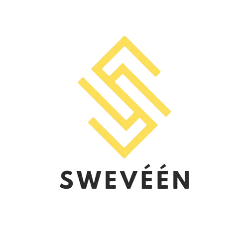 Yellow SWEVEEN logo displayed on a plain white background, reflecting a modern and minimal brand aesthetic.